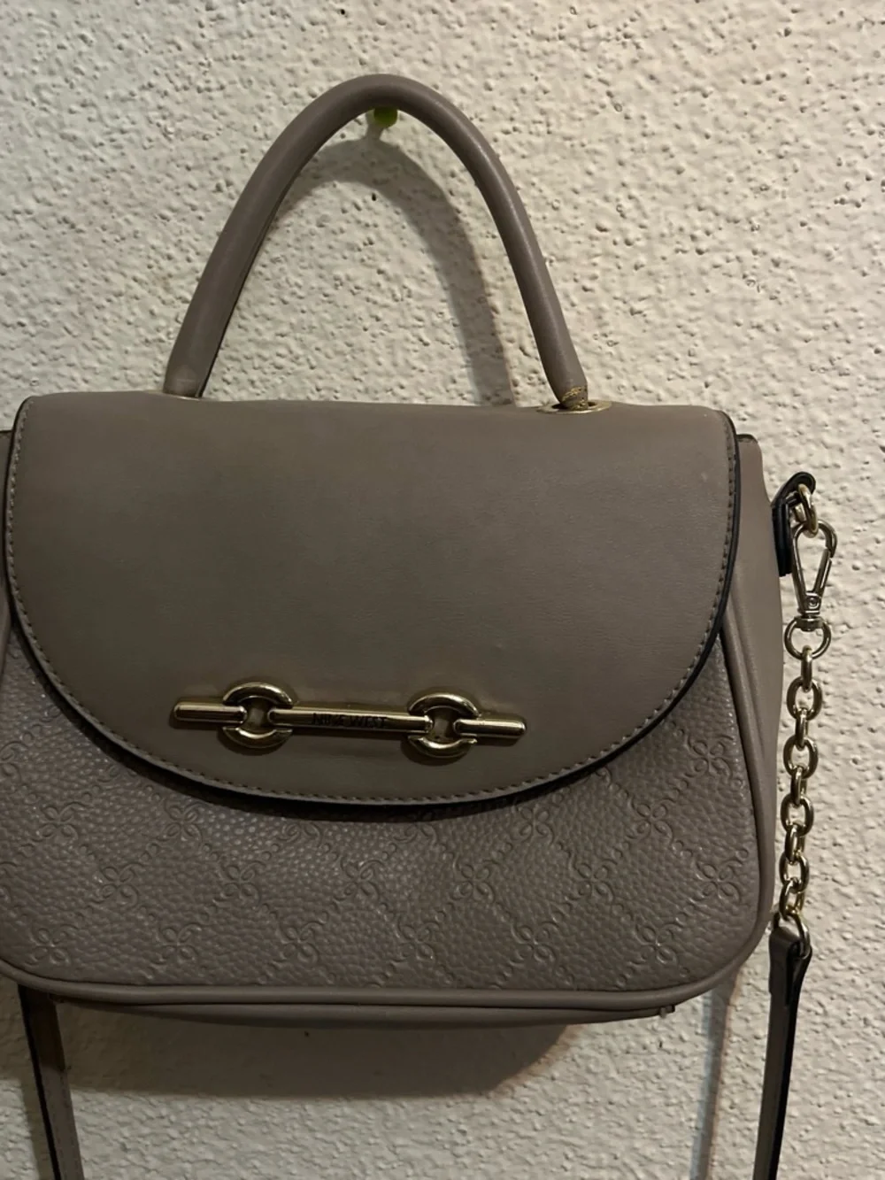 Nine West Gray Top-Handle Satchel with Gold Hardware